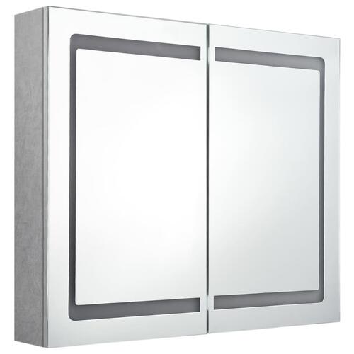 Badeværelsesskab med spejl + LED-lys 80x12x68 cm betongrå