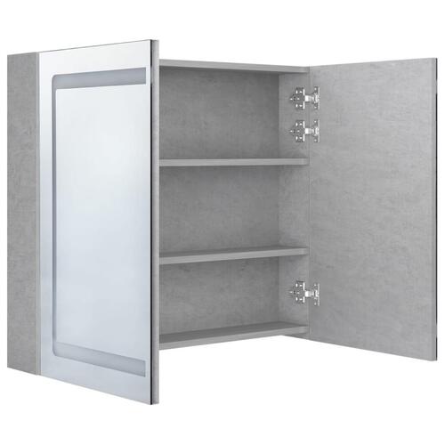 Badeværelsesskab med spejl + LED-lys 80x12x68 cm betongrå