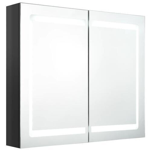 Badeværelsesskab med spejl + LED-lys 80x12x68 cm skinnende sort
