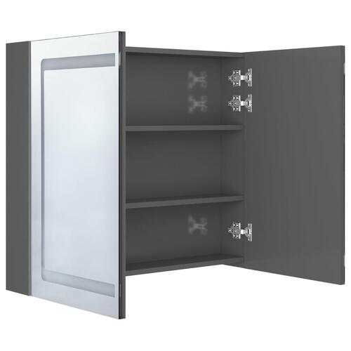 Badeværelsesskab med spejl + LED-lys 80x12x68 cm skinnende grå