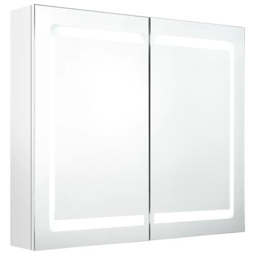Badeværelsesskab med spejl + LED-lys 80x12x68 cm skinnende hvid