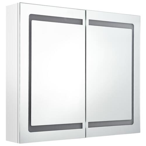 Badeværelsesskab med spejl + LED-lys 80x12x68 cm skinnende hvid