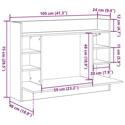 Væghængt Skrivebord Slidt Træ 105x48x75 cm Konstrueret Træ