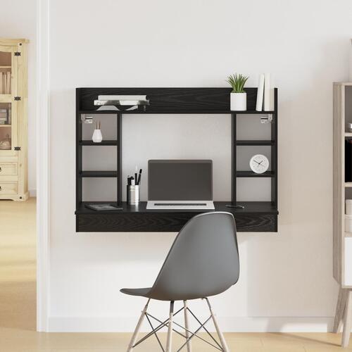 Væghængt skrivebord sort eg 105x48x75 cm konstrueret træ