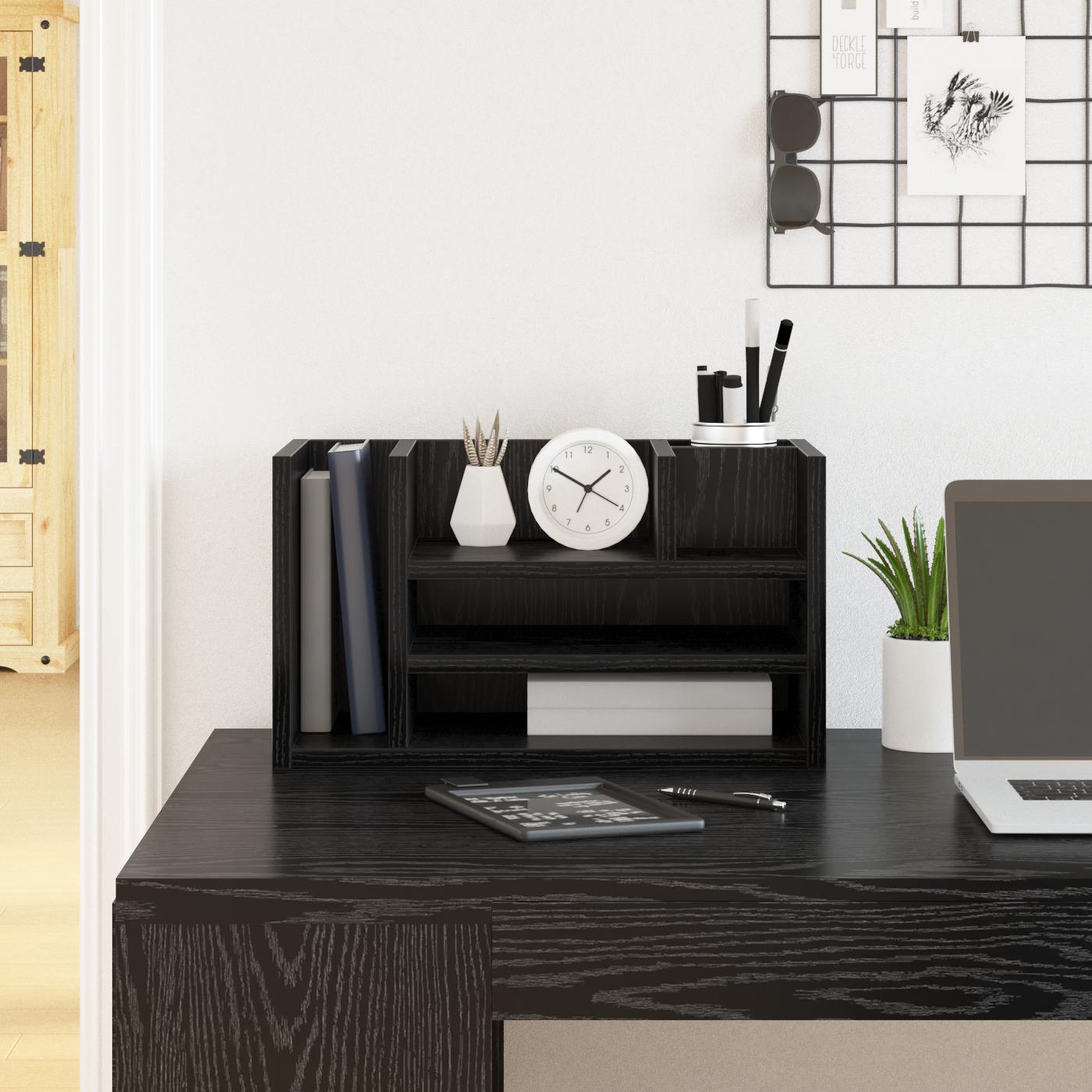 Skrivebordsorganisator sort egetræ 44,5x24x25 cm konstrueret træ