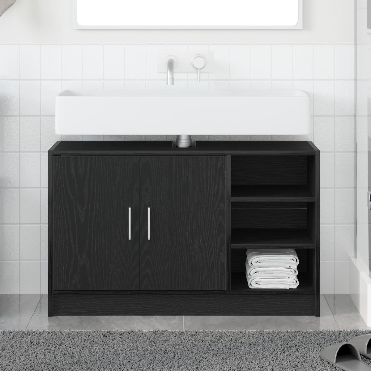 Sink Cabinet med dør Sort eg 90 x 29 x 55 cm Konstrueret træ billede