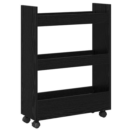 Narrow Storage Trolley 3 Tier Black Oak Engineered Wood