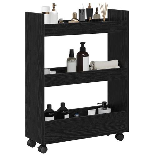 Narrow Storage Trolley 3 Tier Black Oak Engineered Wood