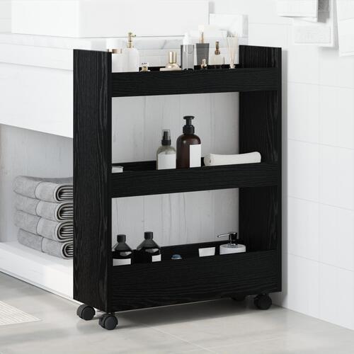 Narrow Storage Trolley 3 Tier Black Oak Engineered Wood