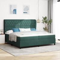 Box Spring Seng med Madras Mørkegrøn 200x200 cm Fløjl
