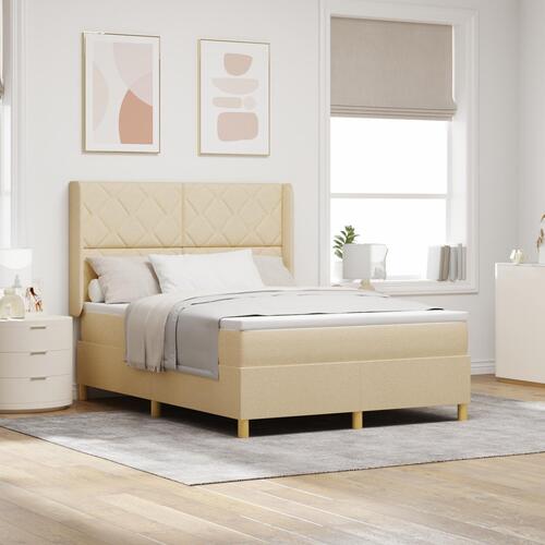 Boxspring Seng med Madras Creme 140x200 cm Stof