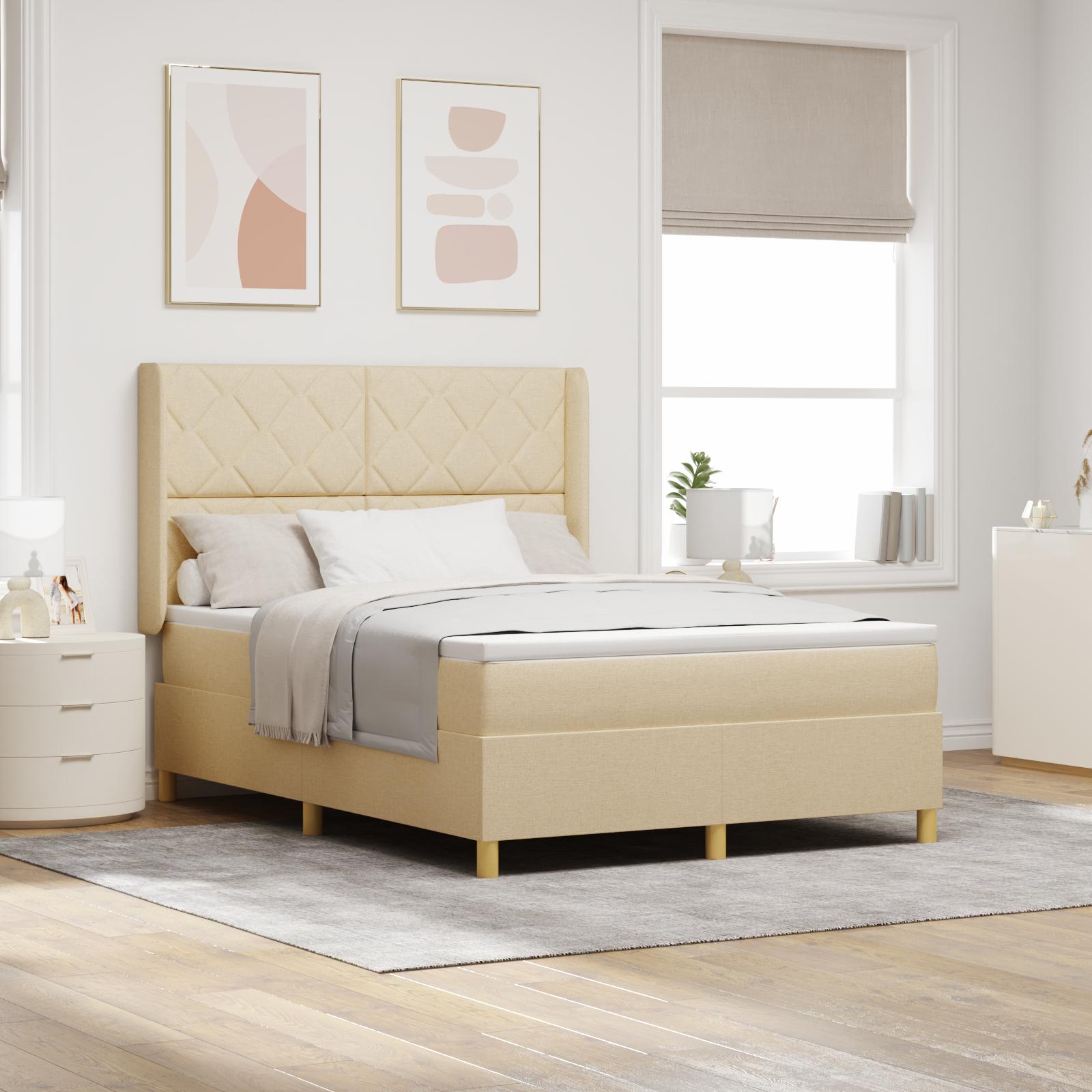 Boxspring Seng med Madras Creme 140x200 cm Stof