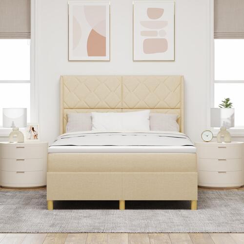Boxspring Seng med Madras Creme 140x200 cm Stof