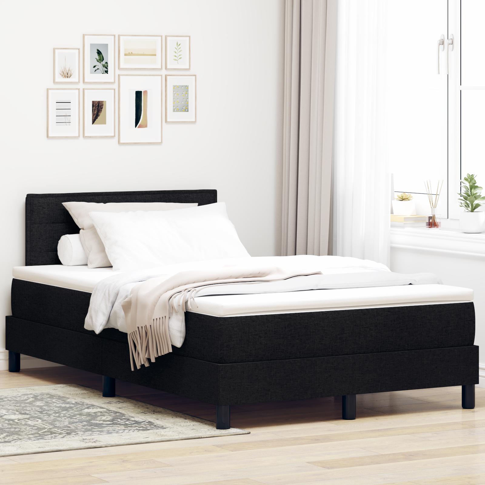 Boxfjeder Seng med Madras & LED Sort 120x190 cm Stof