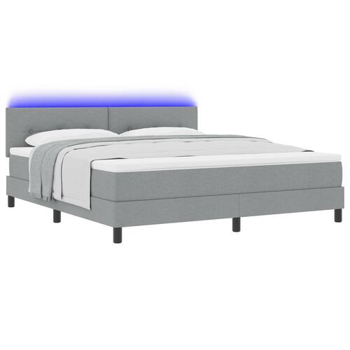 Box Spring Bed med Madrass & LED Lys Grå 180x200 cm Stof