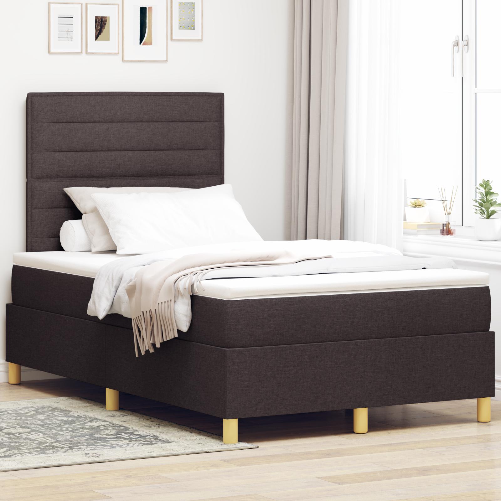 LED Box Spring Bed med madras Mørk Brun 120 x 190 cm Stof billede