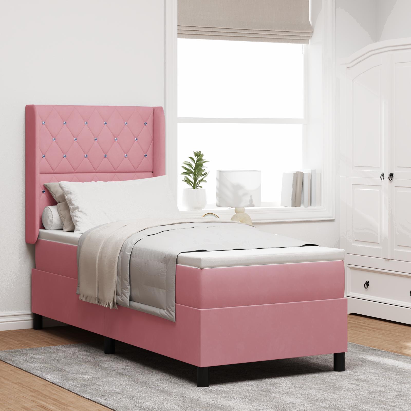LED boxspring seng med madras Argyle Lyserød 80 x 200 cm Fløjl