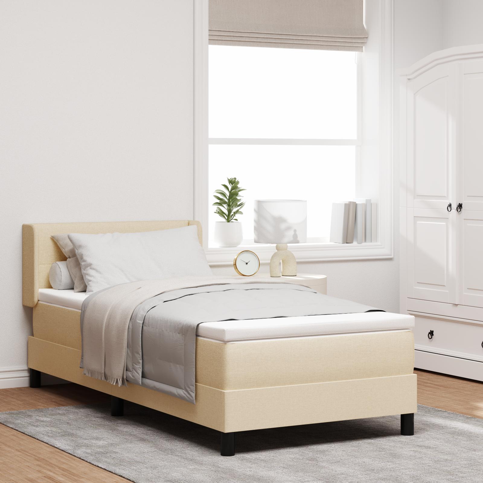 Box Spring Seng med Madrassen Creme 100x200 cm Stof,  Hovedgærde Button Tufted Creme 100 cm Stof