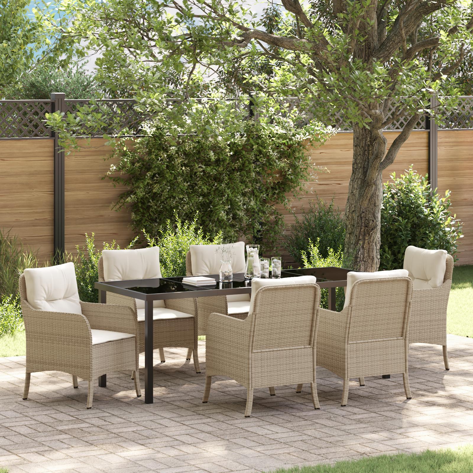 Have Spisebordssæt med pude 7 stk Beige Poly rattan billede