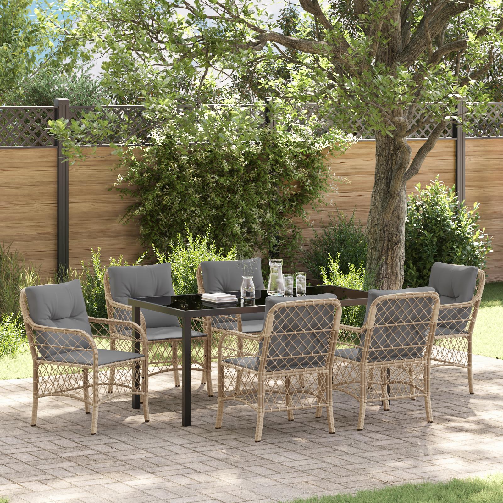 Have Spisebordssæt med pude 7 stk Beige Poly rattan billede