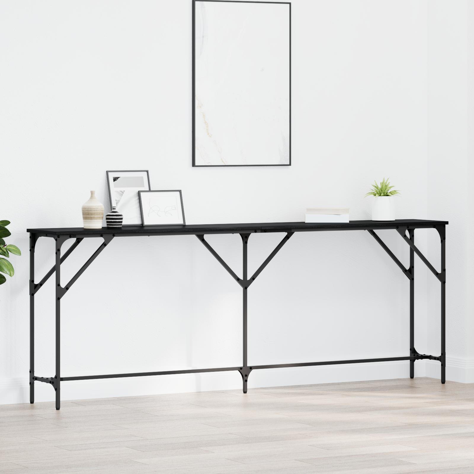 Konsolbord Sort Egetræ 200x29x75 cm Konstrueret Træ