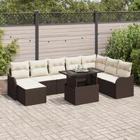 9 Stykke Have Sofa Sæt med Puder Brun Polyrattan, 2-Sæders Have Sofa med Puder Brun Polyrattan