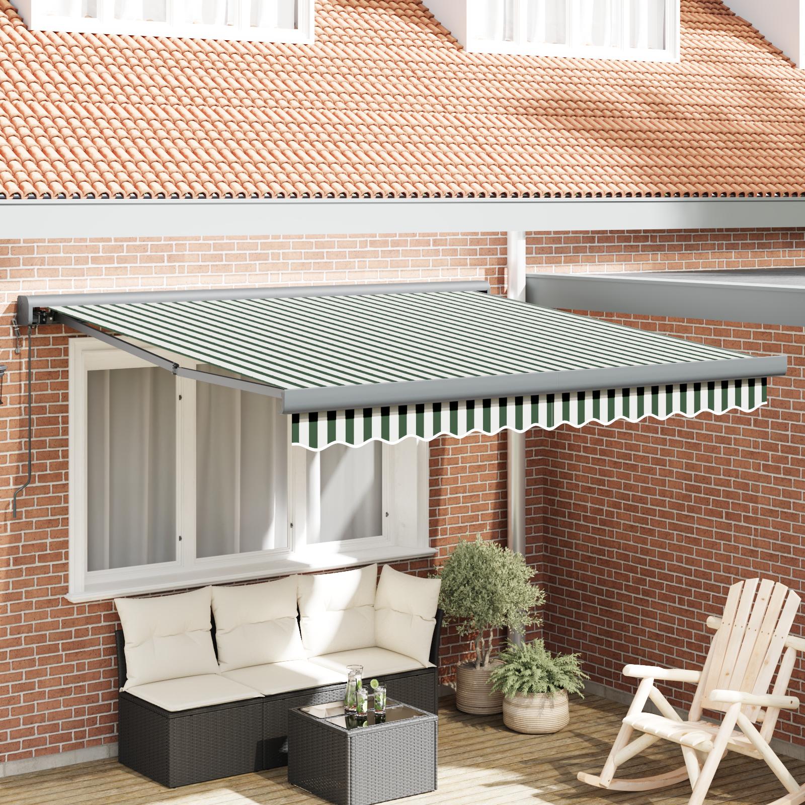 Utrækkelig Markise Grøn og hvid 350 x 250 cm Stof, metal billede