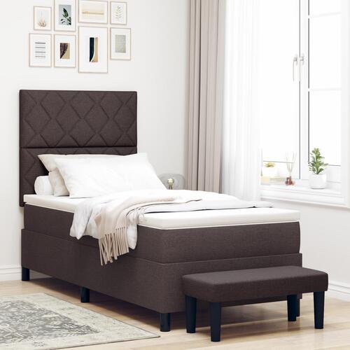 Boxspring seng med madras og bænk mørkebrun 100x200 cm stof
