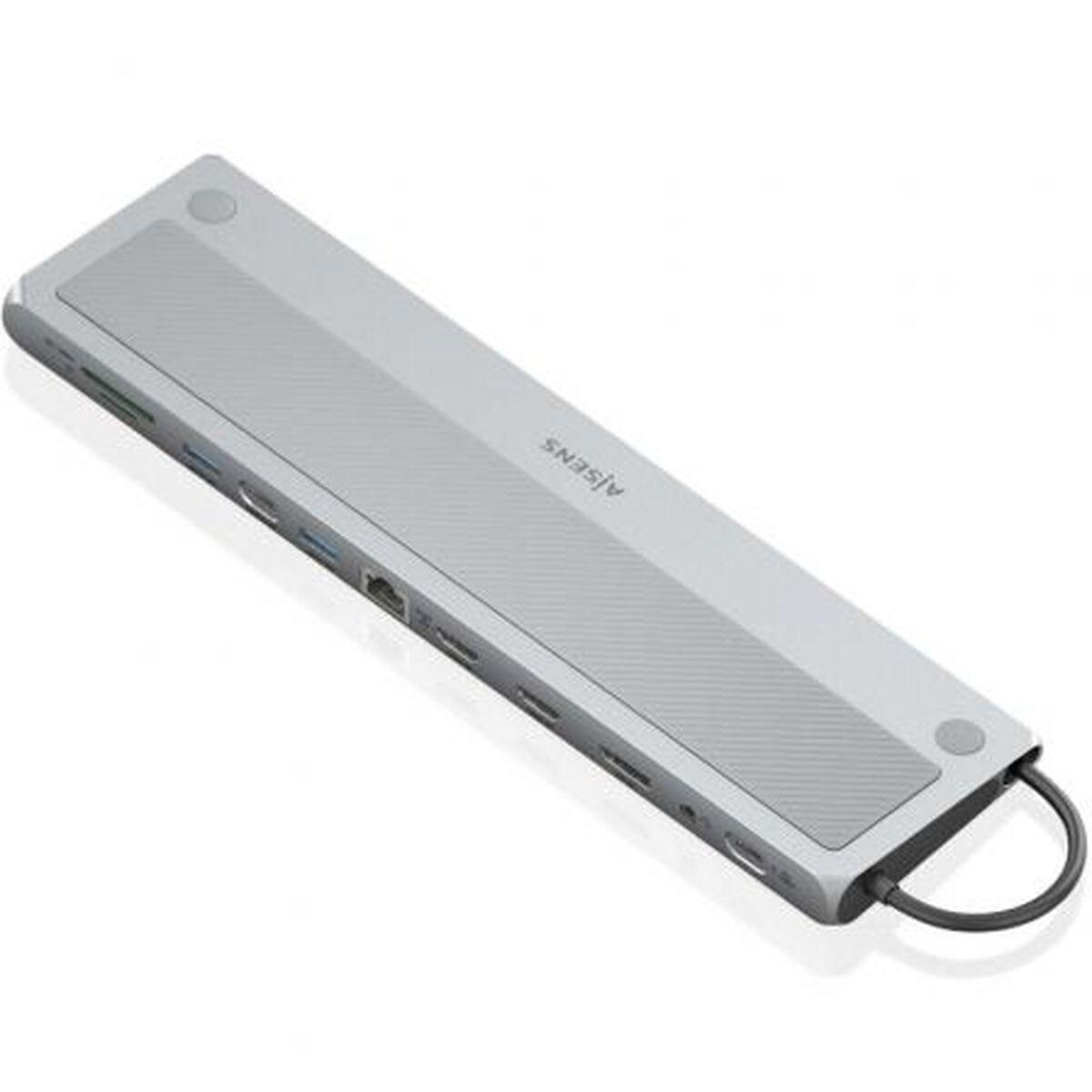 USB-C hub Aisens 12-i-1 dock, grå - 4K, 100 W PD