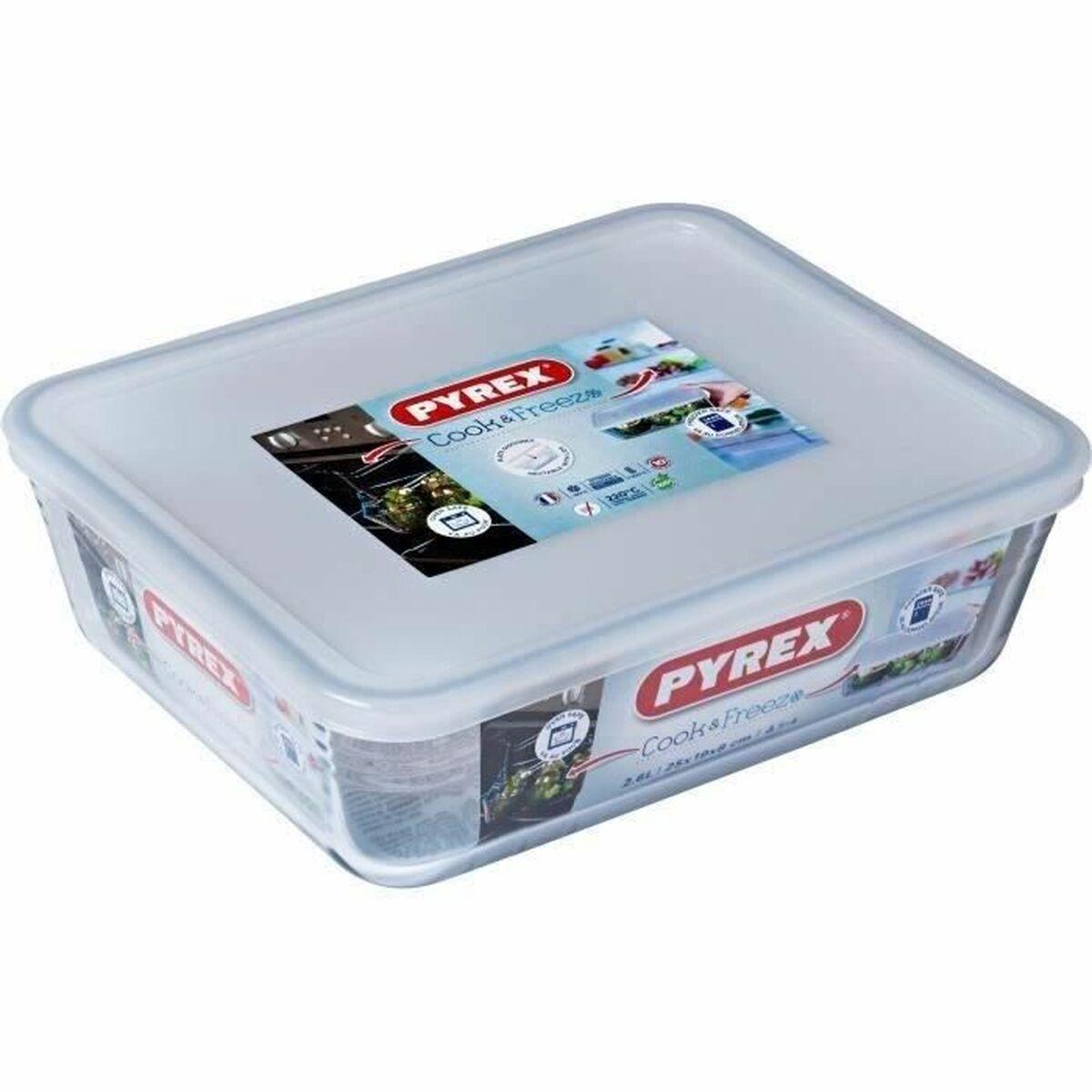 Pyrex madopbevaringsboks - rektangulær, klar/hvid, 25 × 20 cm billede