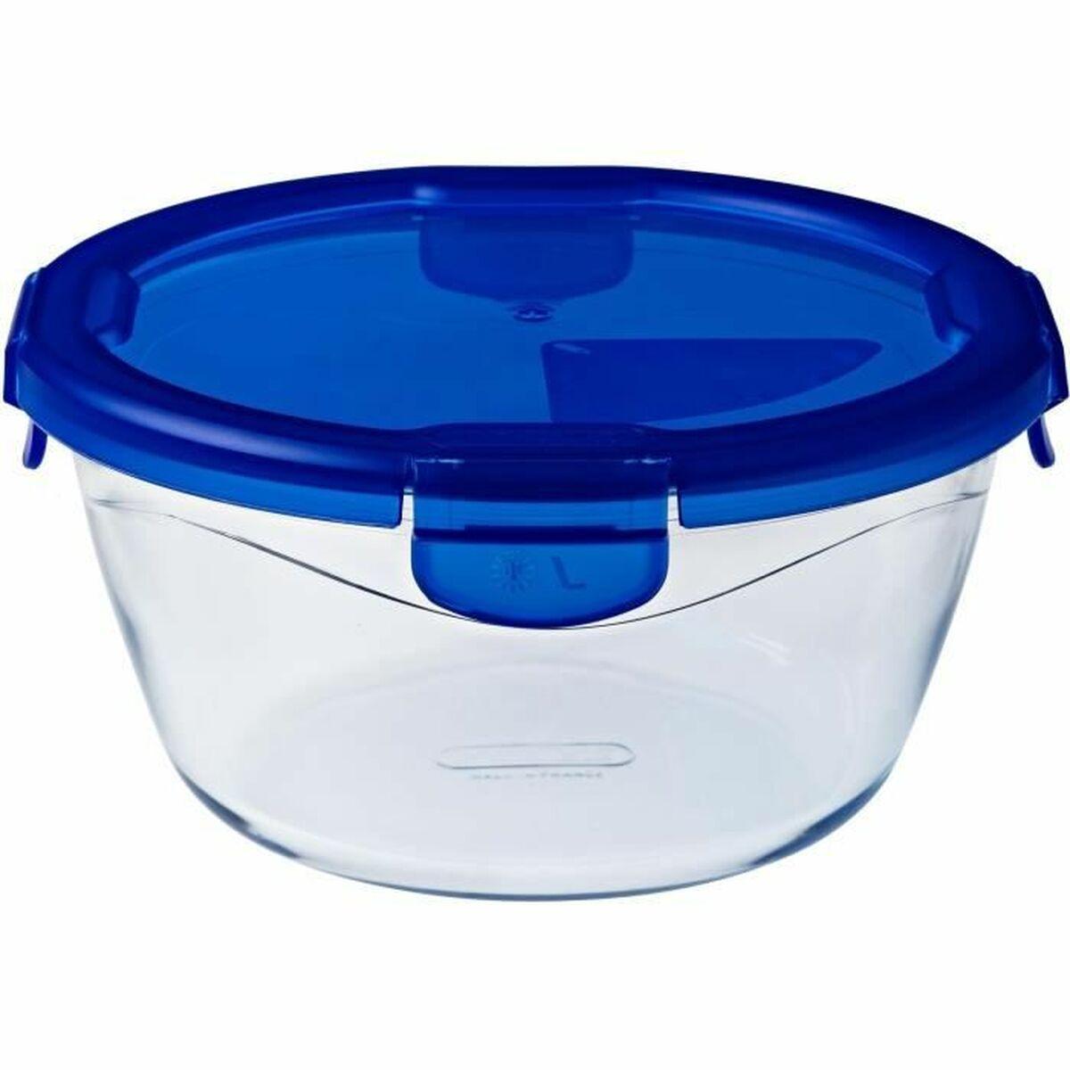 Pyrex madbeholder - blå, gennemsigtig, cirkulær 1,6 l (6 dele)