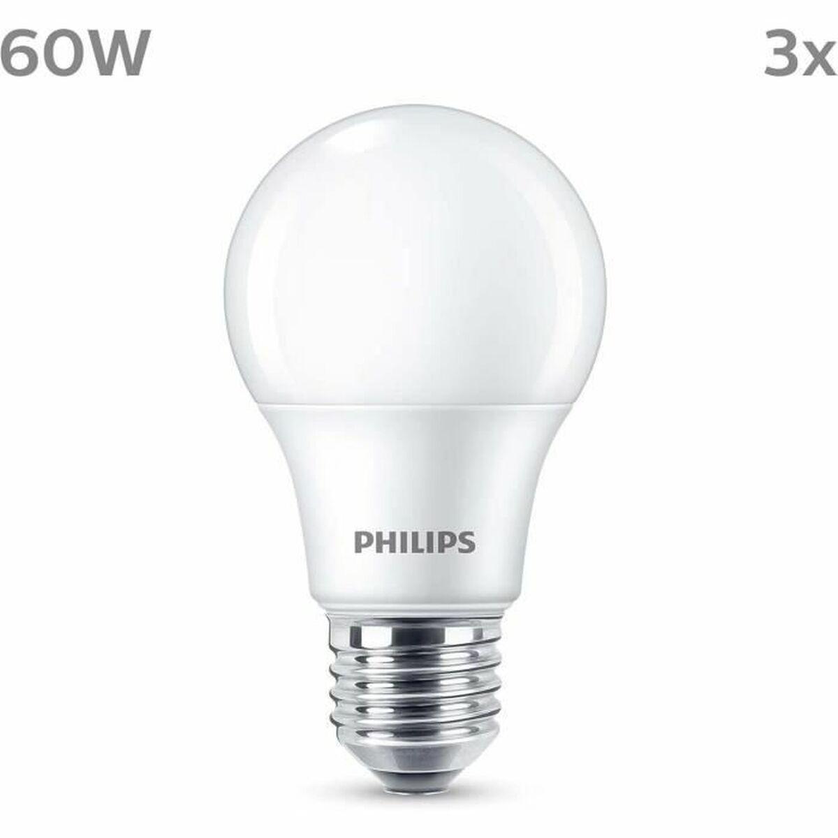 Philips LED pære E27, 8 W (60 W), 2700 K - 3-pak billede