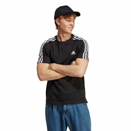 Kortærmet T-shirt til Mænd Adidas Essentials Single 3 Bandas Sort XS
