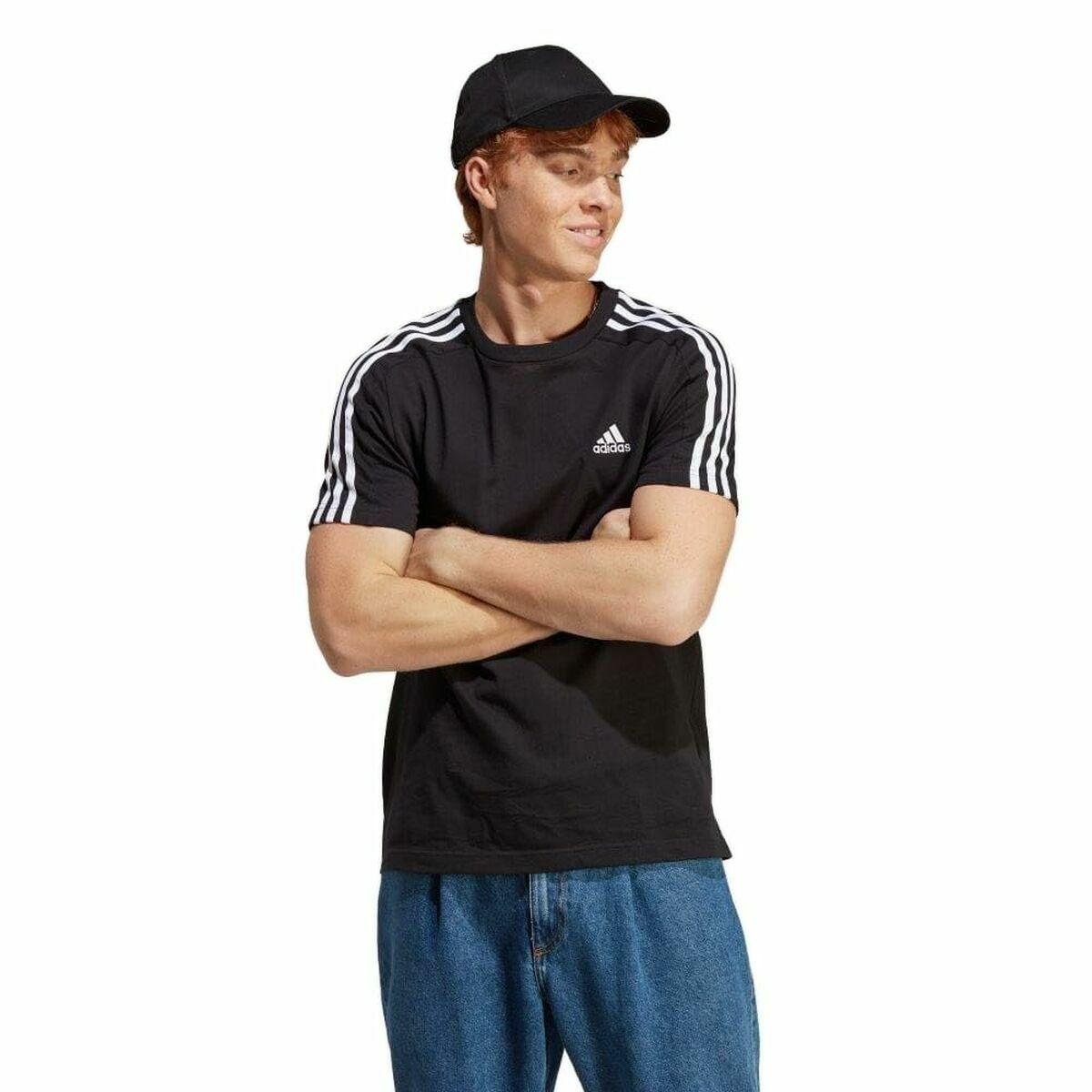 Kortærmet T-shirt til Mænd Adidas Essentials Single 3 Bandas Sort M