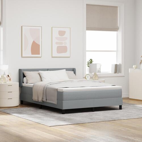 Box Spring Seng med Madras Lysegrå 160x200 cm Stof, Hovedgavl Knappet Lysegrå 160 cm Stof