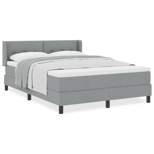 Box Spring Seng med Madras Lysegrå 160x200 cm Stof, Hovedgavl Knappet Lysegrå 160 cm Stof