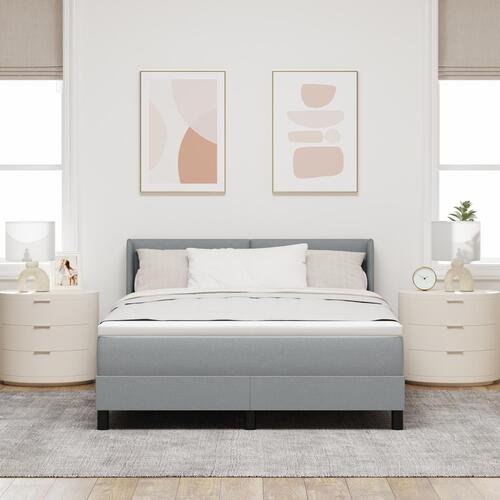 Box Spring Seng med Madras Lysegrå 160x200 cm Stof, Hovedgavl Knappet Lysegrå 160 cm Stof