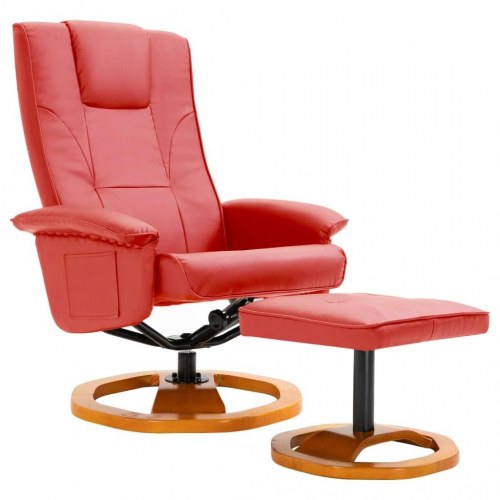 Drejelig lænestol med fodskammel rød kunstlæder