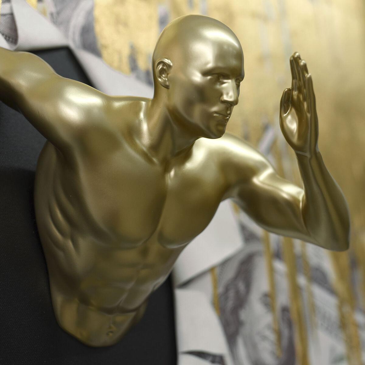 Vægmaleri på lærred - harpiks/polystyren, 80 × 80 cm, sort/guld