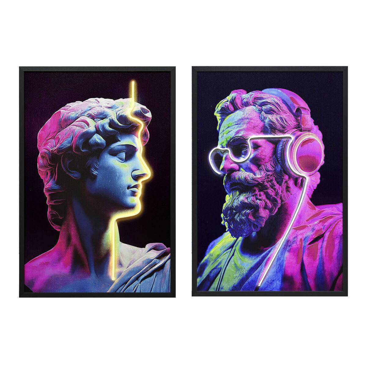 Vægmaleri på lærred med LED - 63 × 3 × 93 cm, sort/pink