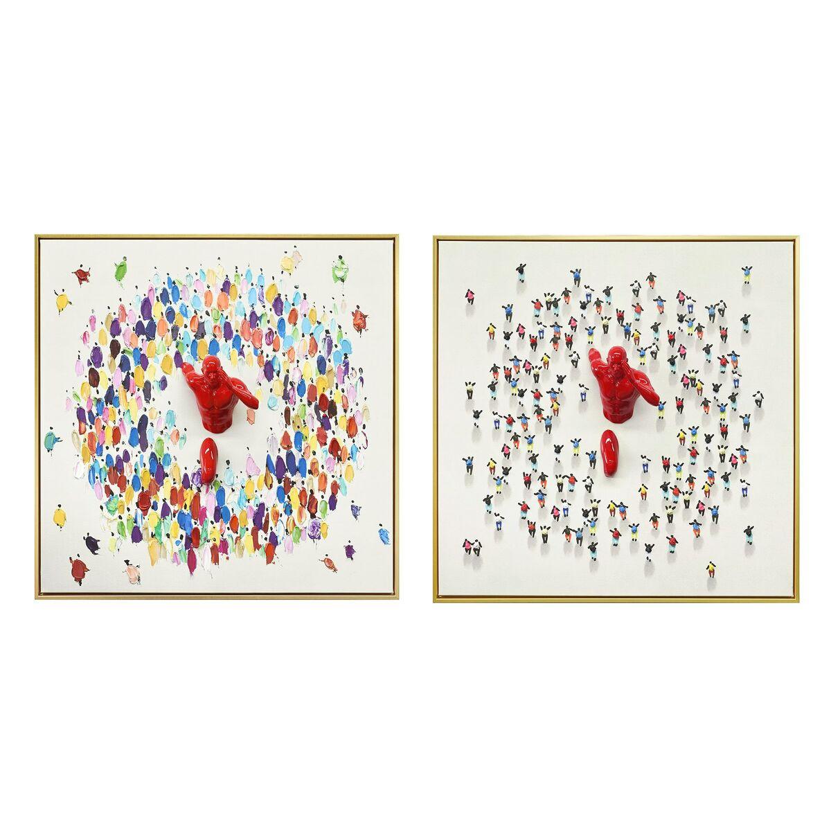 Lærredsmaleri med harpiksfigur - 80 × 3,5 × 80 cm