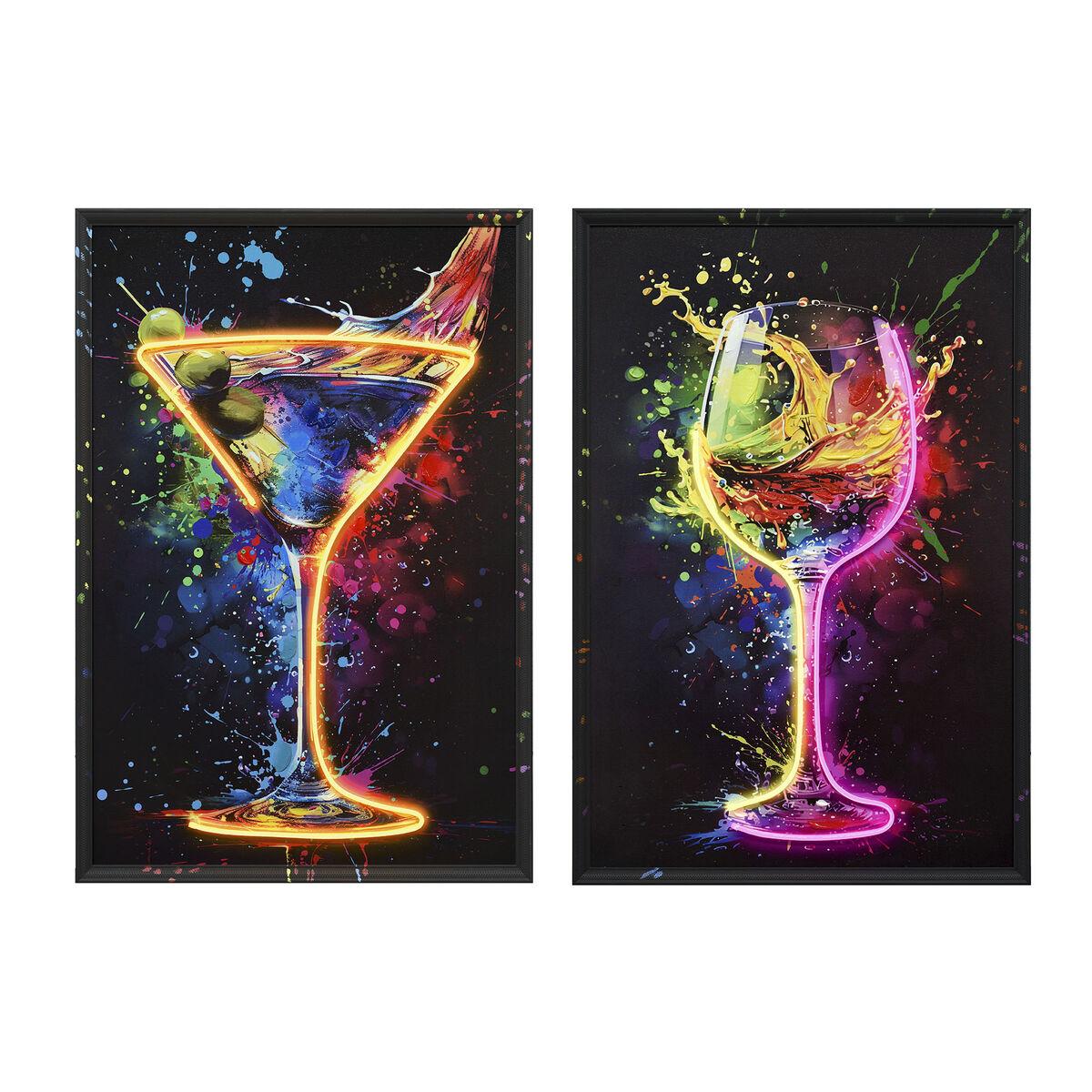 Vægkunst på lærred med LED - 63 × 3,7 × 93 cm, sort