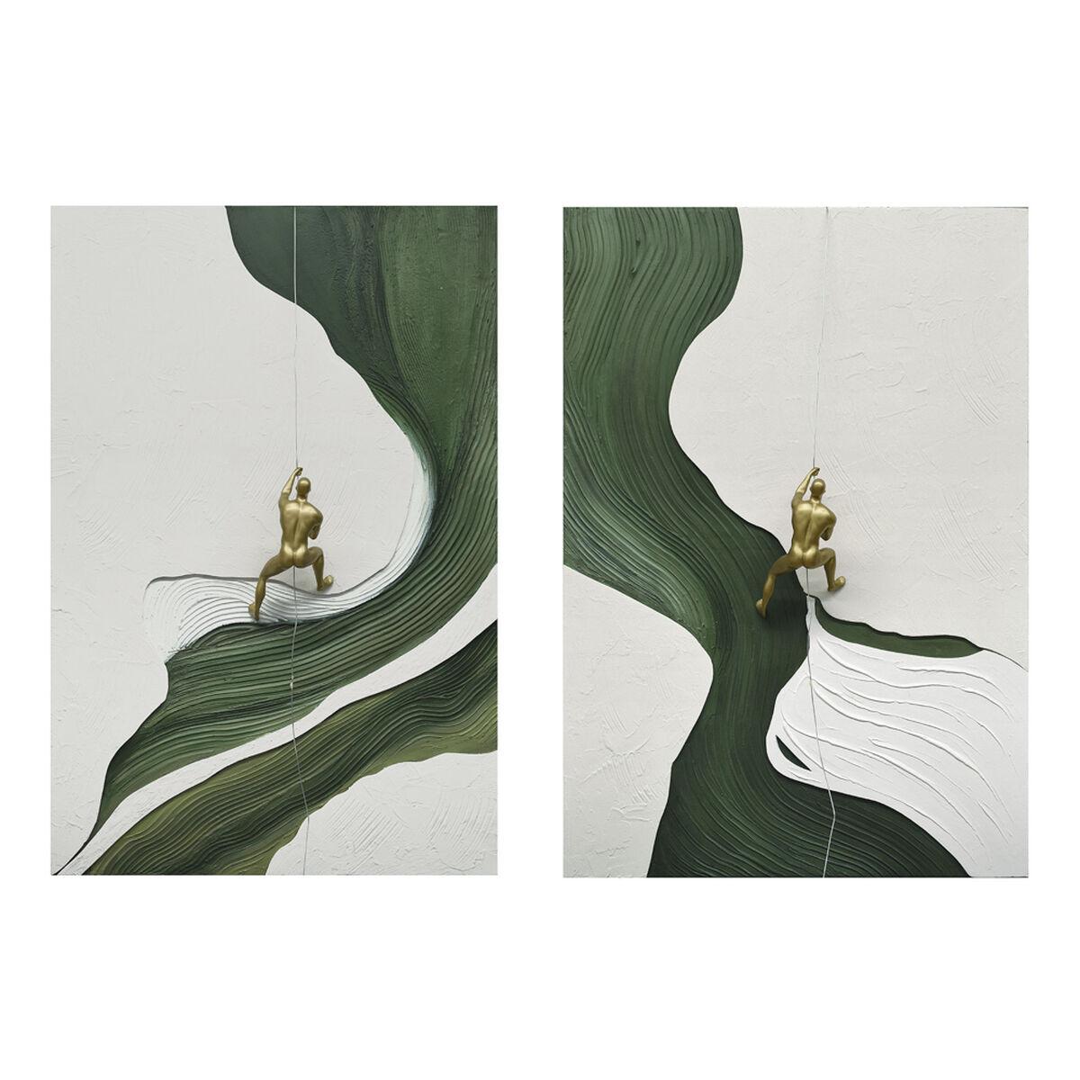 Lærredsmaleri med harpiks, 80 × 3,5 × 120 cm - grøn/beige/guld