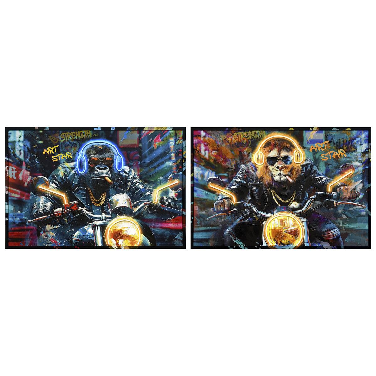 Lærred med LED - Motorcykel, 123 × 3 × 83 cm, sort ramme