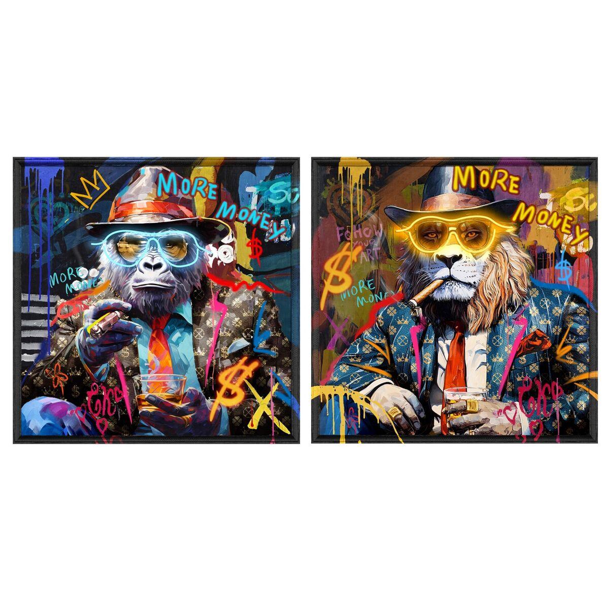 Lærred med LED - Løve/Abe, 83 × 3,7 × 83 cm