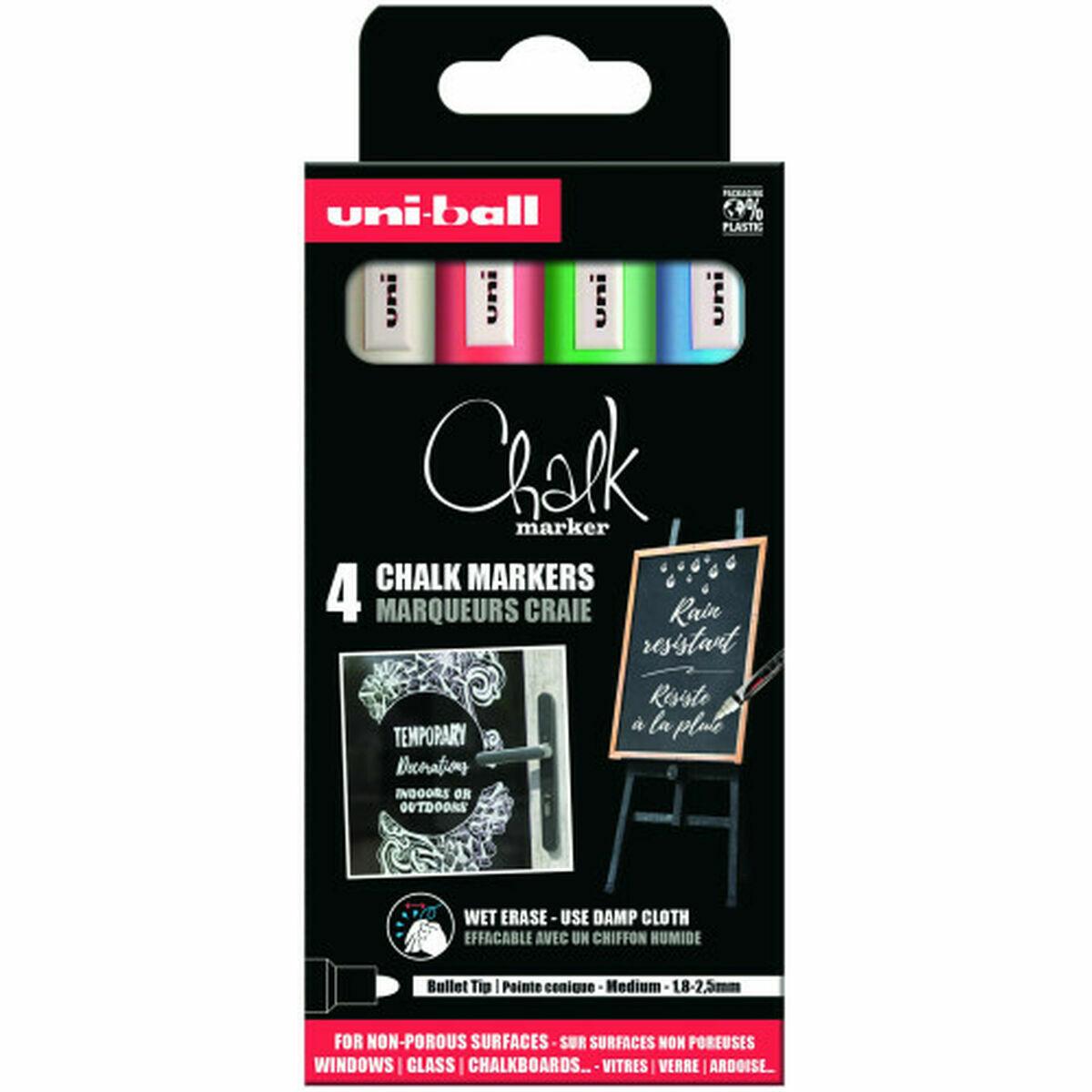 Uni Chalk marker sæt 4 stk. PWE5 (white, red, green, blue)