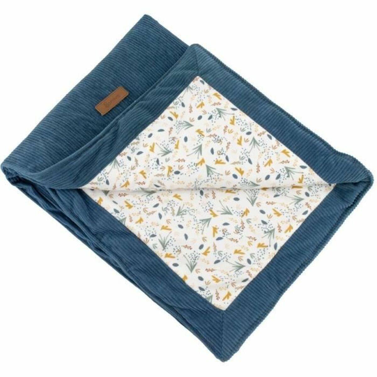 Domiva baby tæppe 75 × 100 cm - blå med blomsterprint