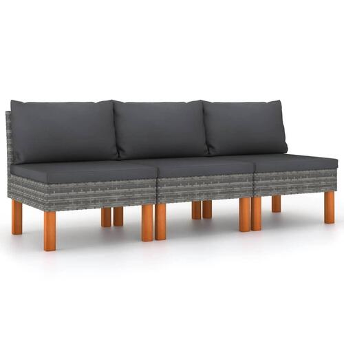 Midterdele til sofa 3 stk. polyrattan og massivt eukalyptustræ