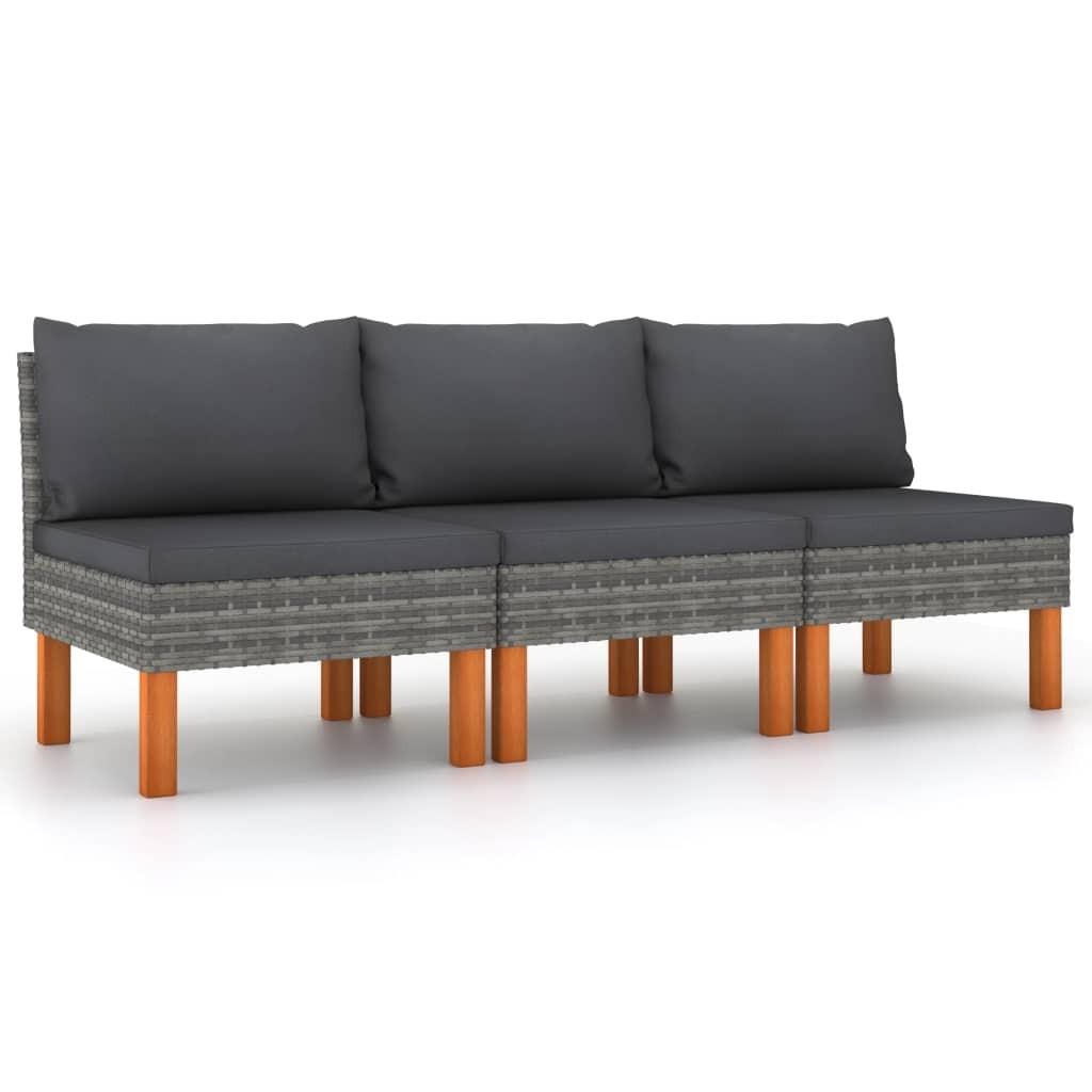 Midterdele til sofa 3 stk. polyrattan og massivt eukalyptustræ