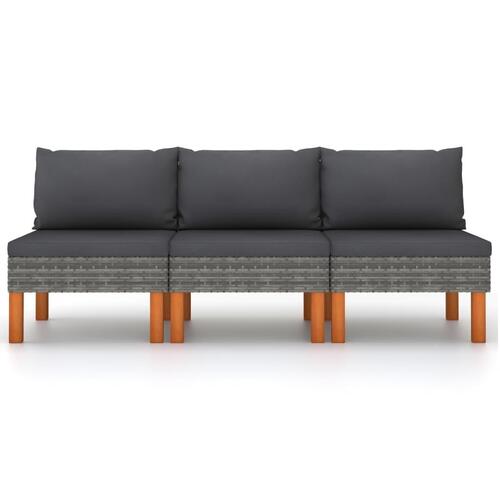 Midterdele til sofa 3 stk. polyrattan og massivt eukalyptustræ
